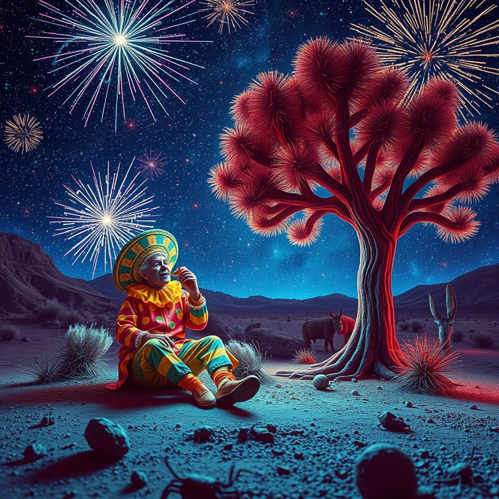 Fluorescent Hologram of Anthropomorphic Lice in Cosmic Storm