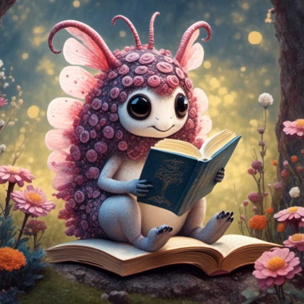 Adorable Creature Reads in Fairy Garden