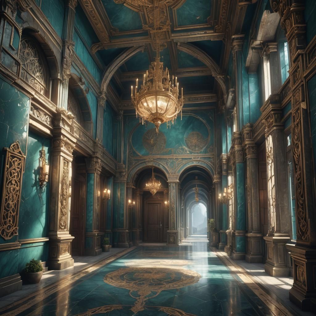 Fantastical Grandidierite Hallway Concept Art