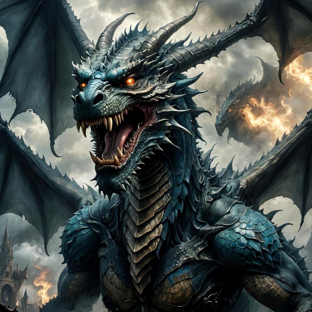 Colossal Dragon Gaze in Dark Fantasy Art