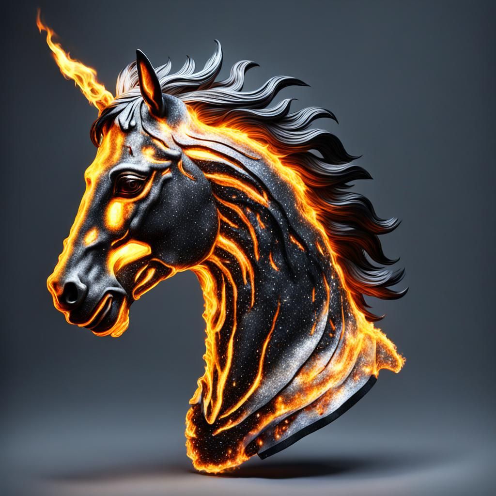 Fiery Horse Head: Hyperrealistic Digital Art