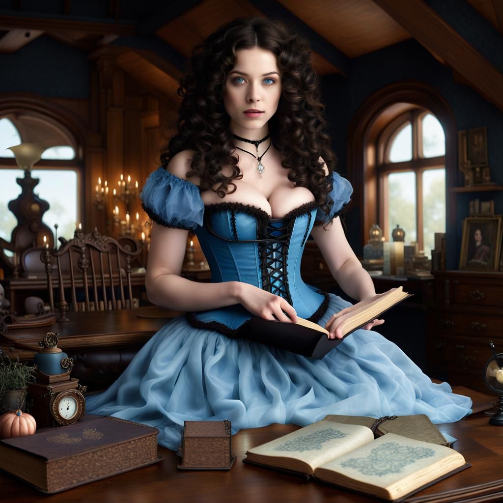 Summer Witch Studying Spells in Victorian Attic