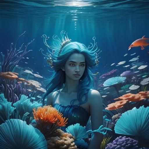 Vibrant Mermaid with Peacock Tail in Cinematic Style