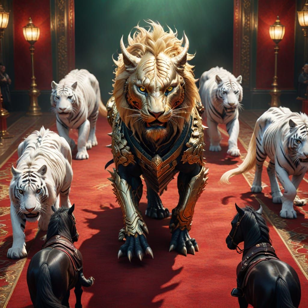 Golden Dragon Warrior on Crimson Carpet