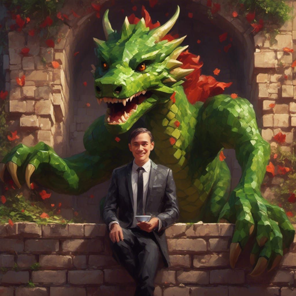 Ender Dragon Man and Creeper in Oil Paint