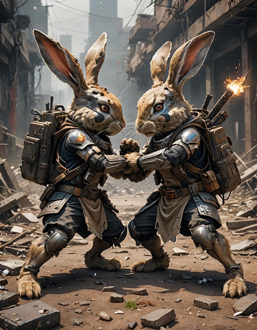 Post-Apocalyptic Techno Warrior Bunnies in 3D Anime Art