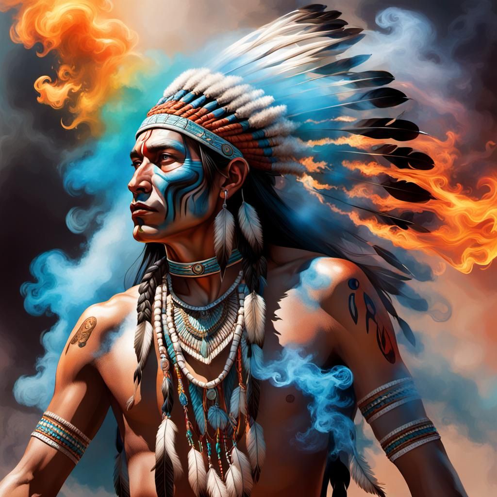 Hyperrealistic Native American Smoke Dancer Portrait