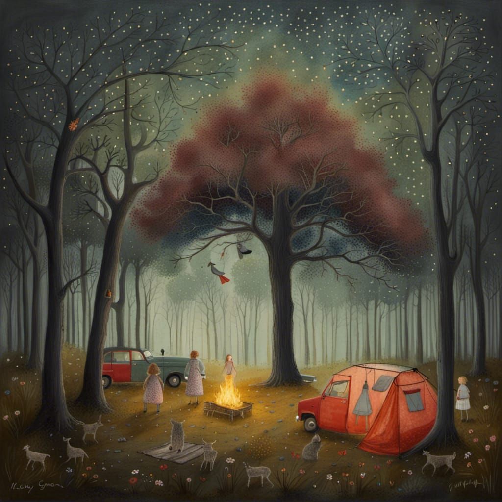 Camping in France: Intricate Detailed Artwork