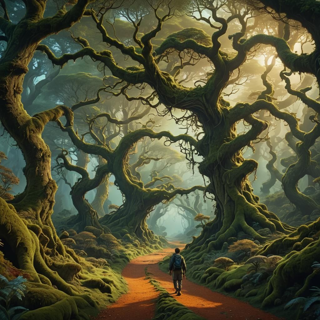 Mystical Forest: Traveler on a Winding Path