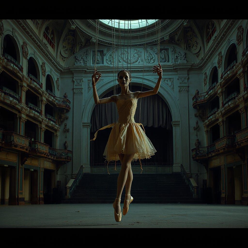 Ballerina Marionette Dances in Abandoned Opera House