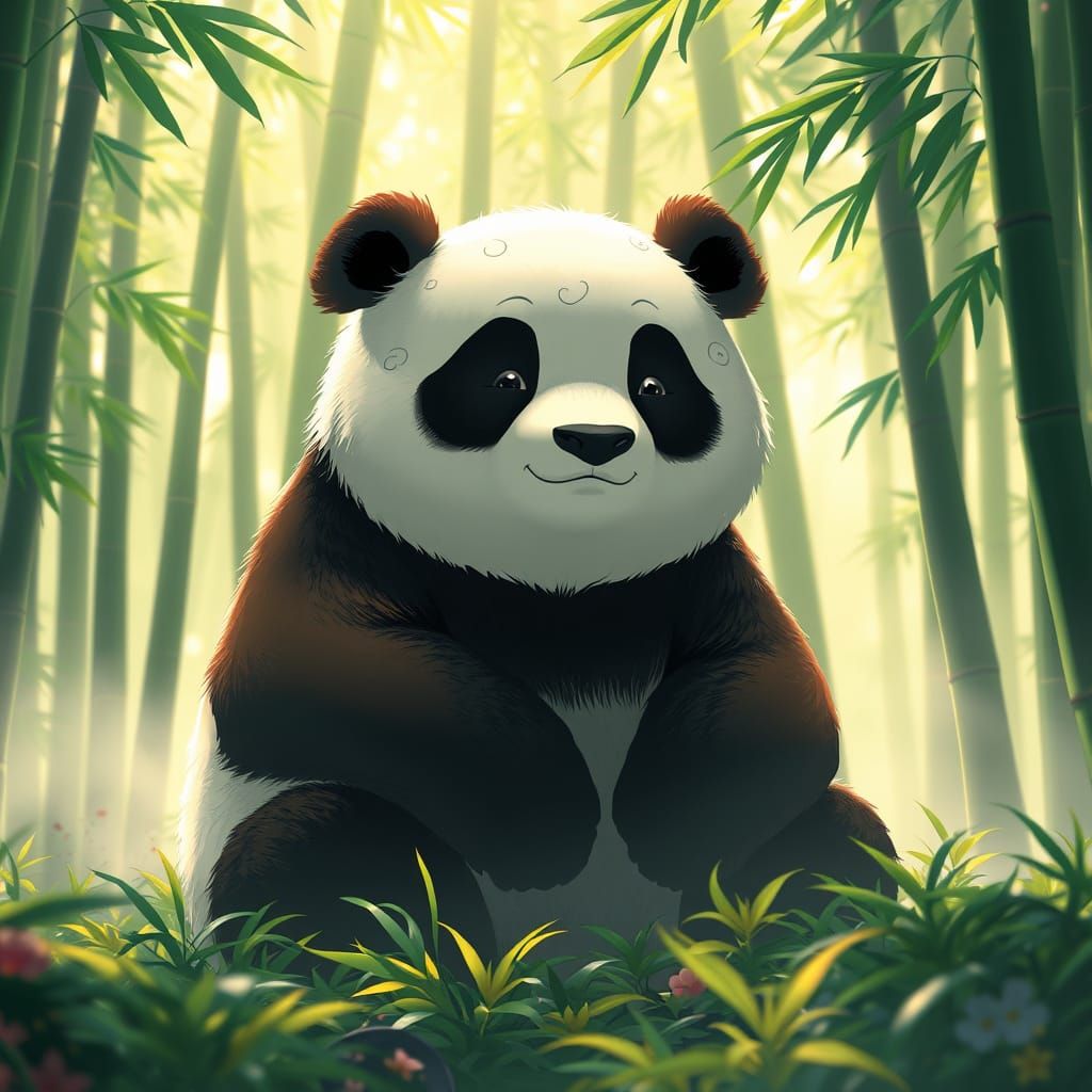 Sushi-Inspired Panda in Whimsical Bamboo Forest