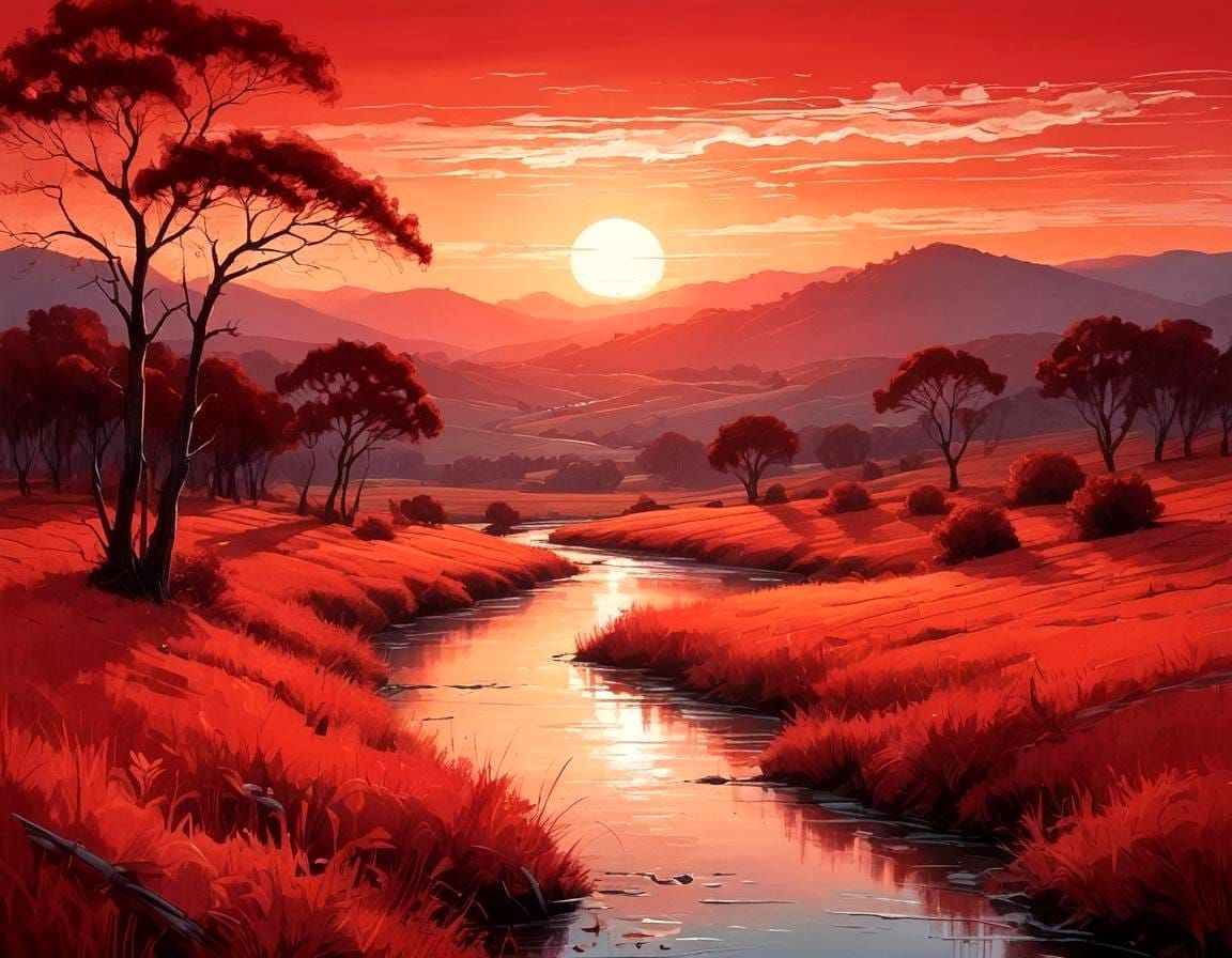 Stunning Sunset Landscape in Delicate White Line Art