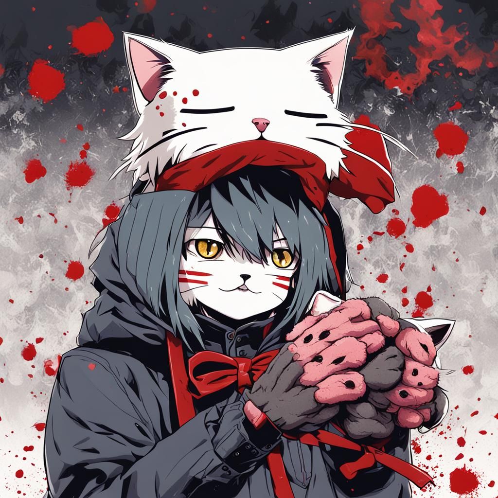 Cute Kitten with Murderous Intent in Anime Style