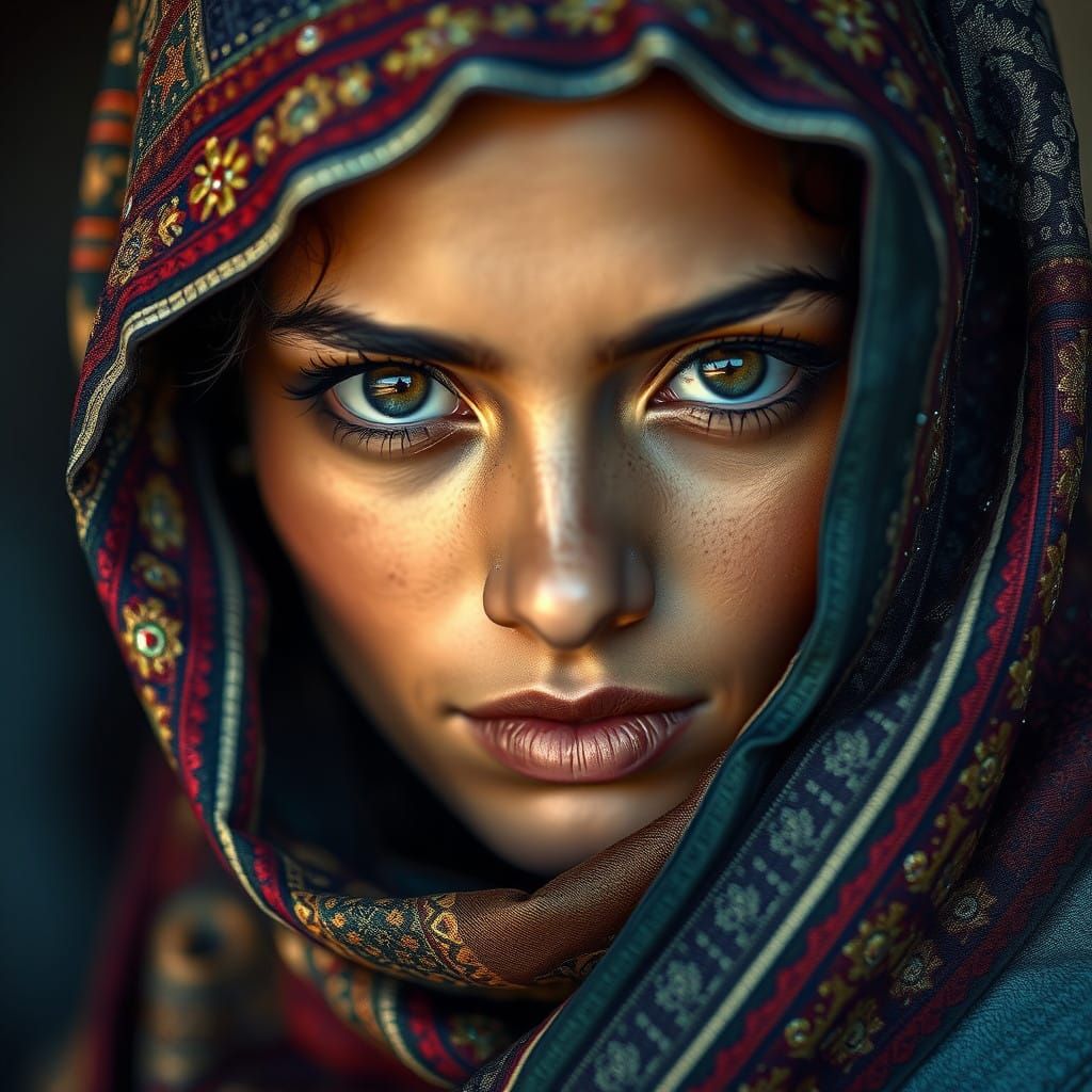 Elegant Woman in Intricate Veil