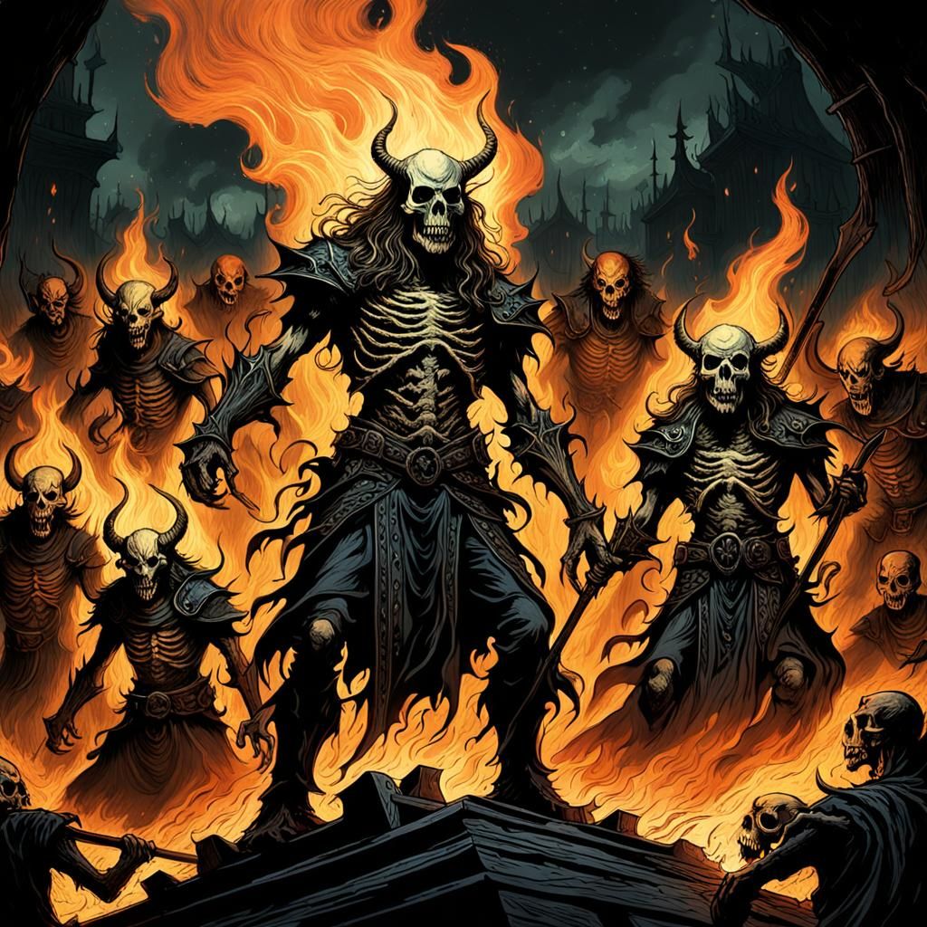 Metal Band Performance in Hellish Flames