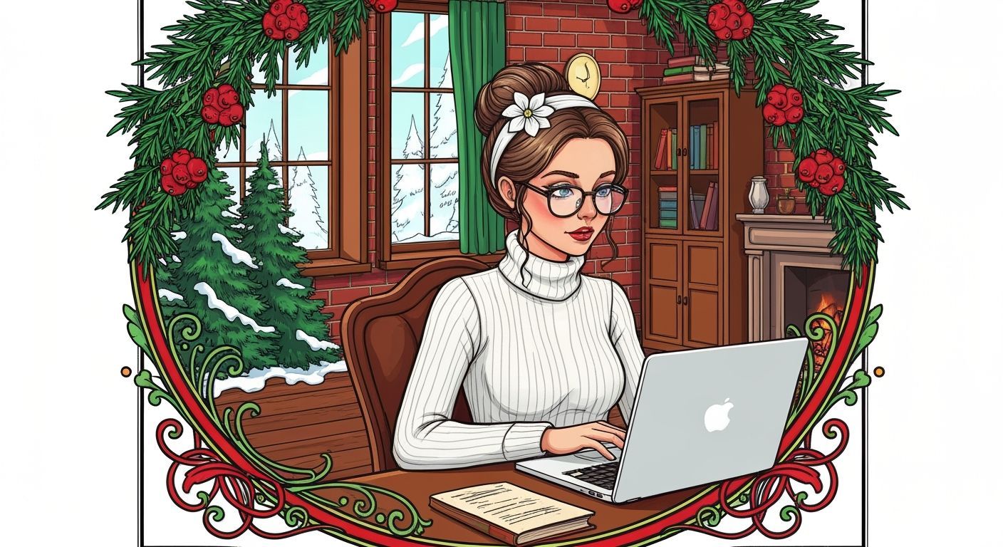 Elegant Young Woman Working in Cozy Victorian Room