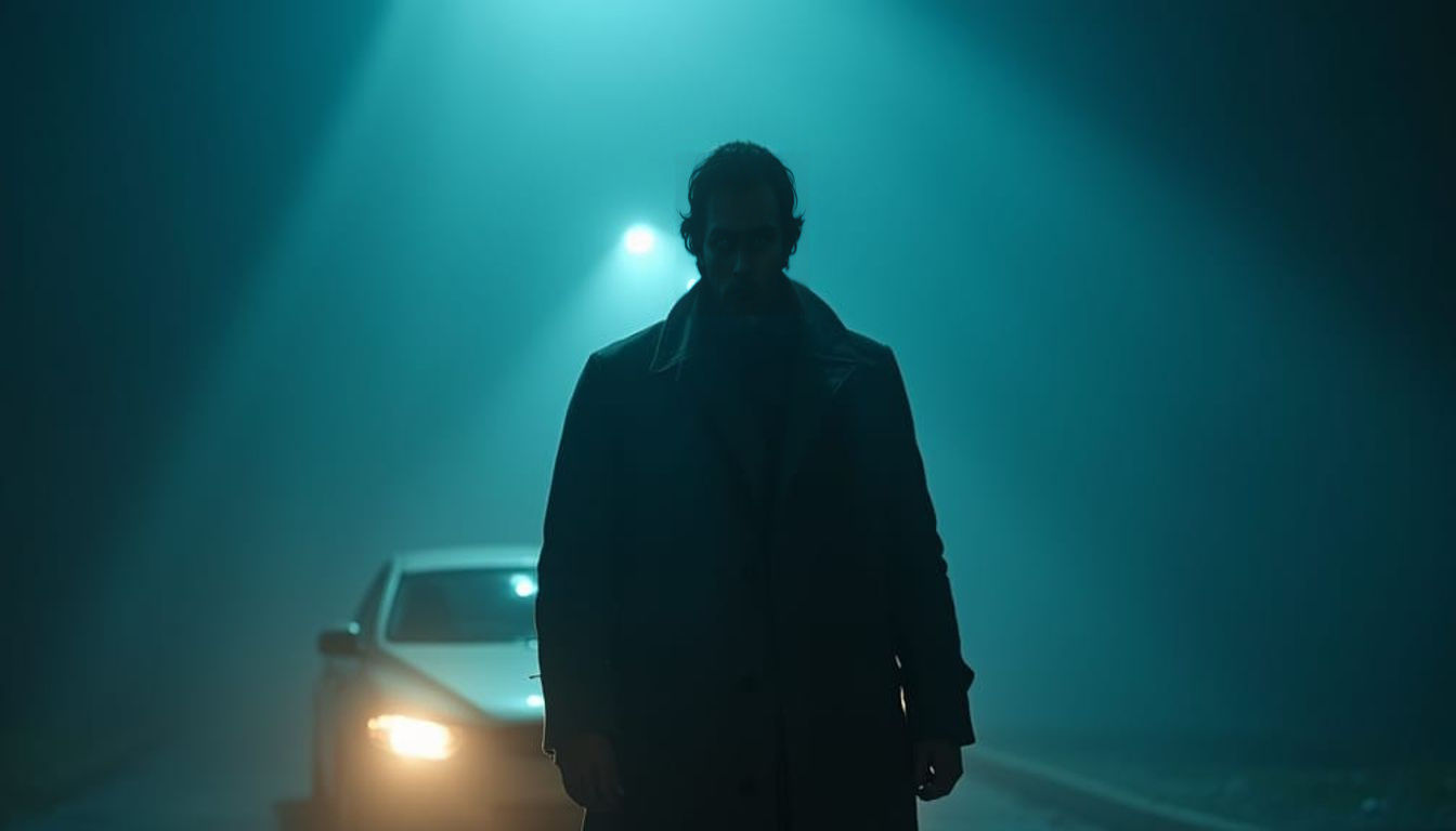 Man in Trench Coat: Film Noir Street Scene