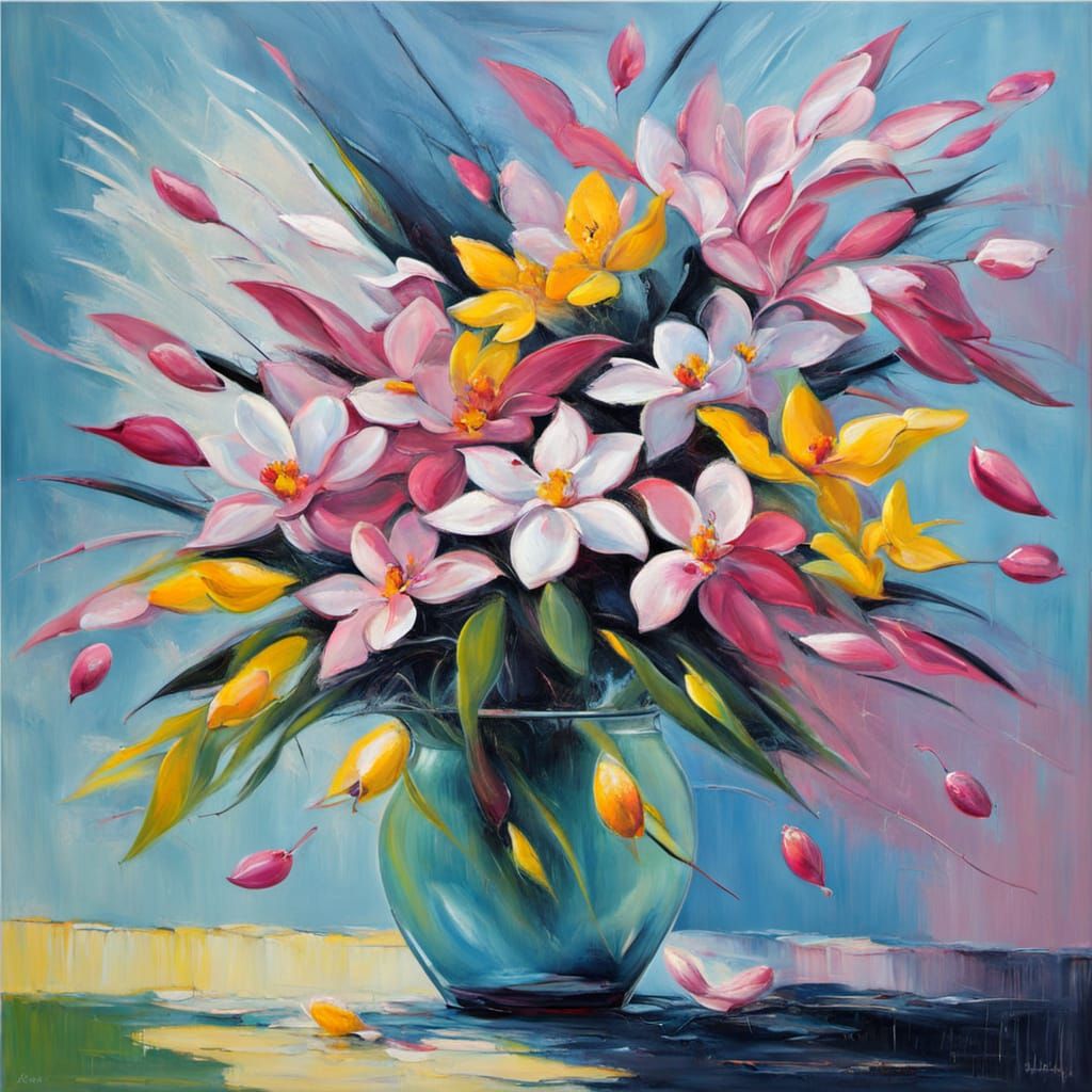 Vibrant Abstract Oil Painting Capturing Spring's Essence