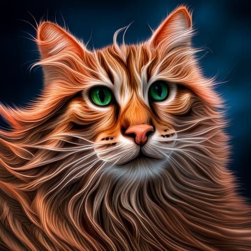 Happy Cat in Floral Fractal Landscape