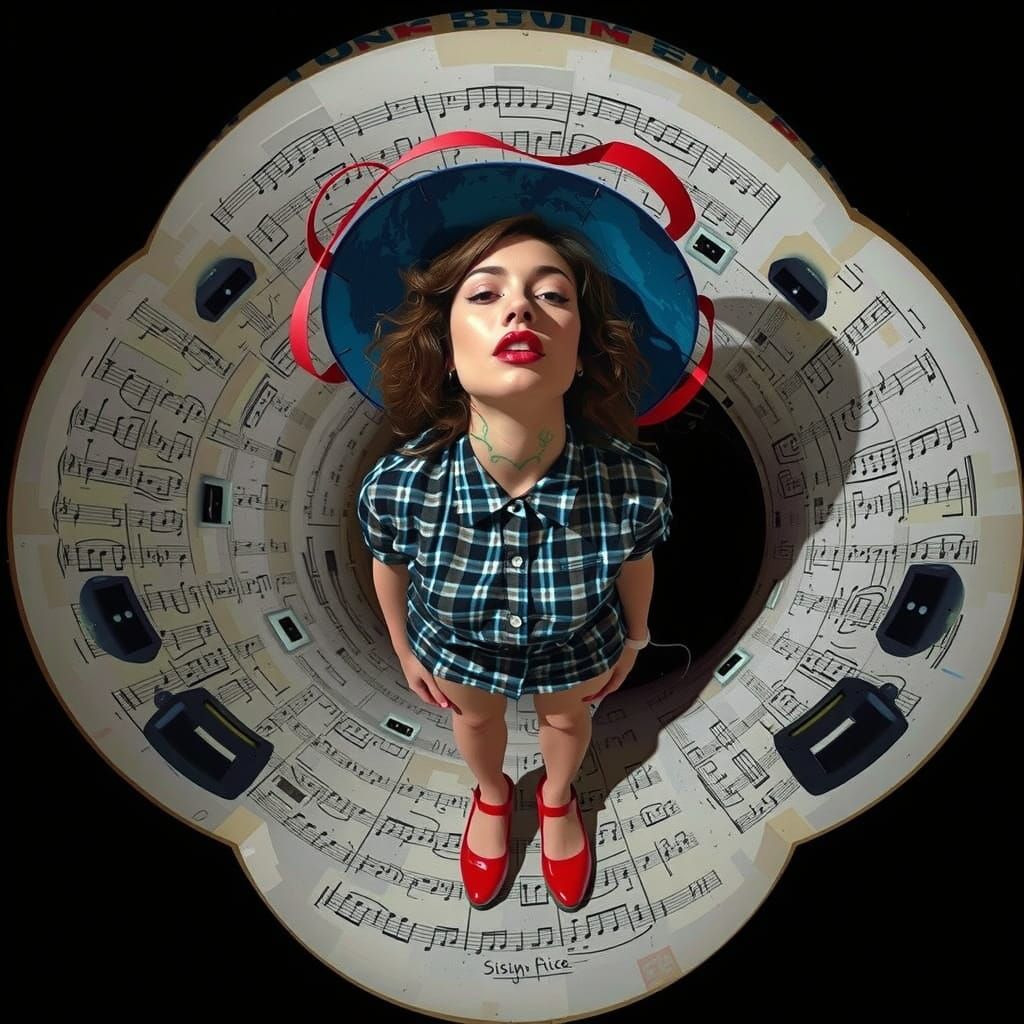 Psychedelic Woman with Musical Notation in Solarized Photo