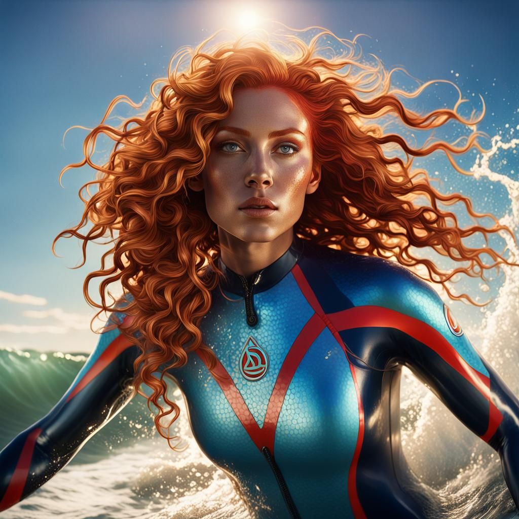 Surfer Girl Rides the Wave: Art Nouveau Splash Art