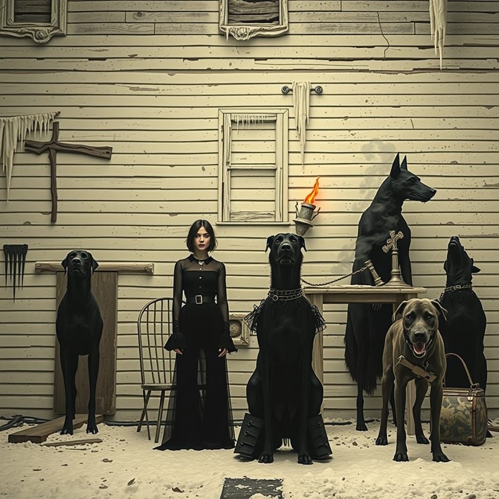 Goth Model Amidst Volcanic Waves and Rusted Iron