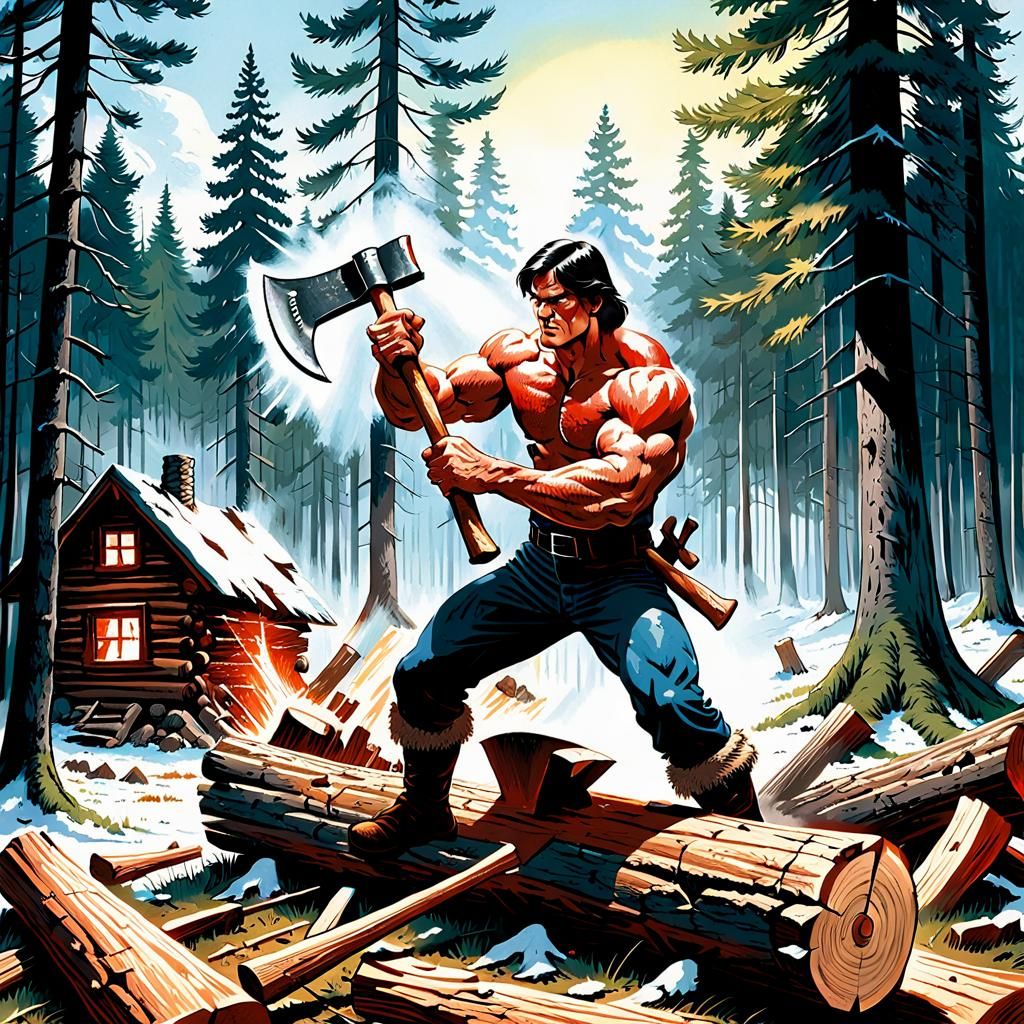 Log Cabin Builder in Comic Art Style