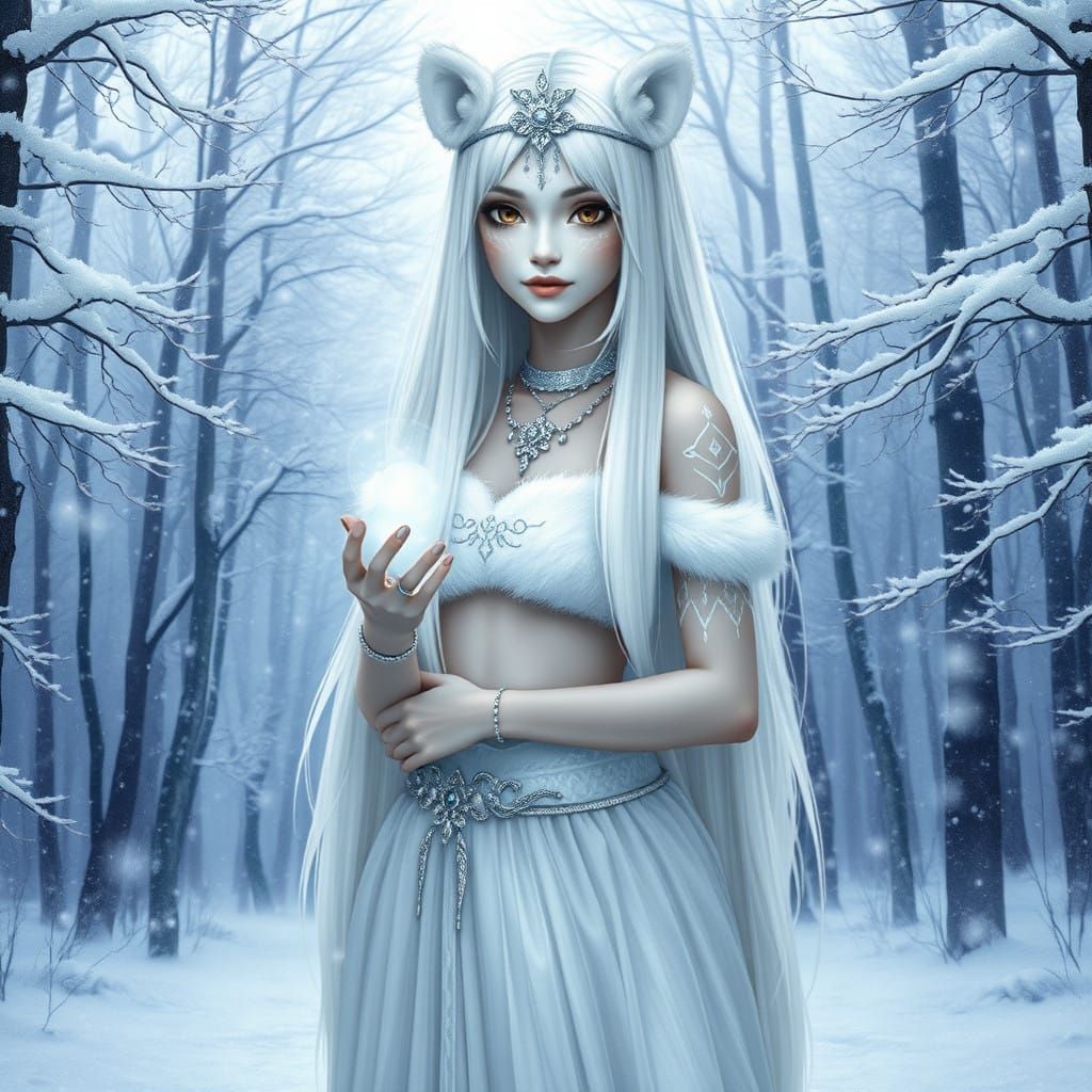 Serene Polar Bear Goddess in Winter Wonderland