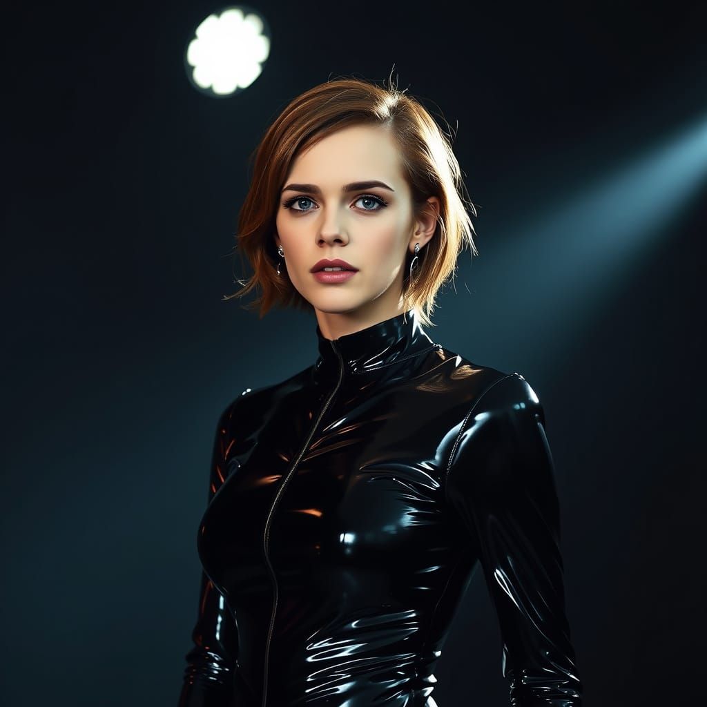 Confident Supermodel in Cyberpunk Latex Fashion