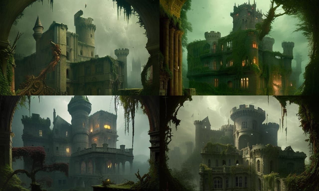 Sinister Overgrown Castle: Digital Matte Painting