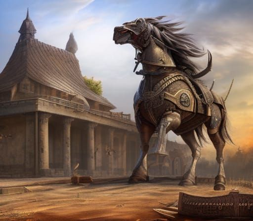 Detailed Matte Painting of a Trojan Horse