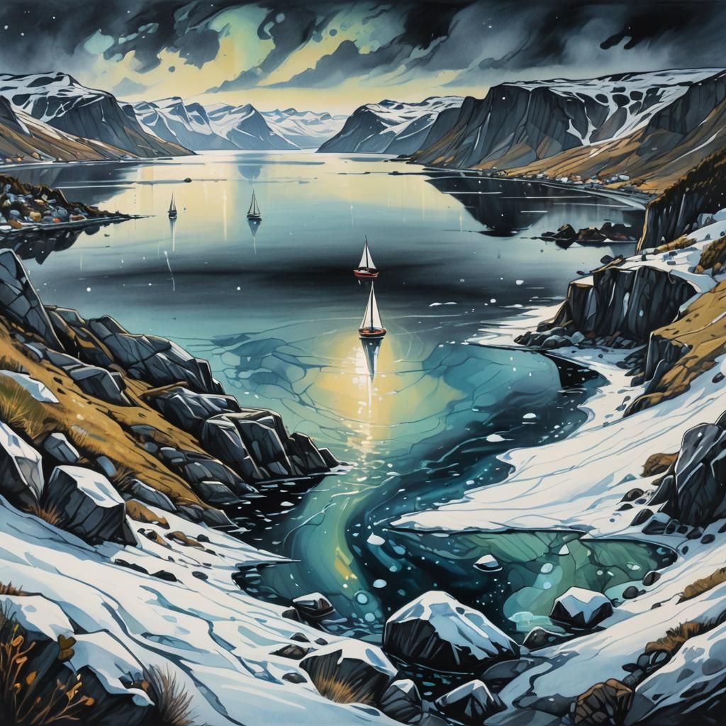 Hyperrealistic Gothic Norway Fjord Panorama