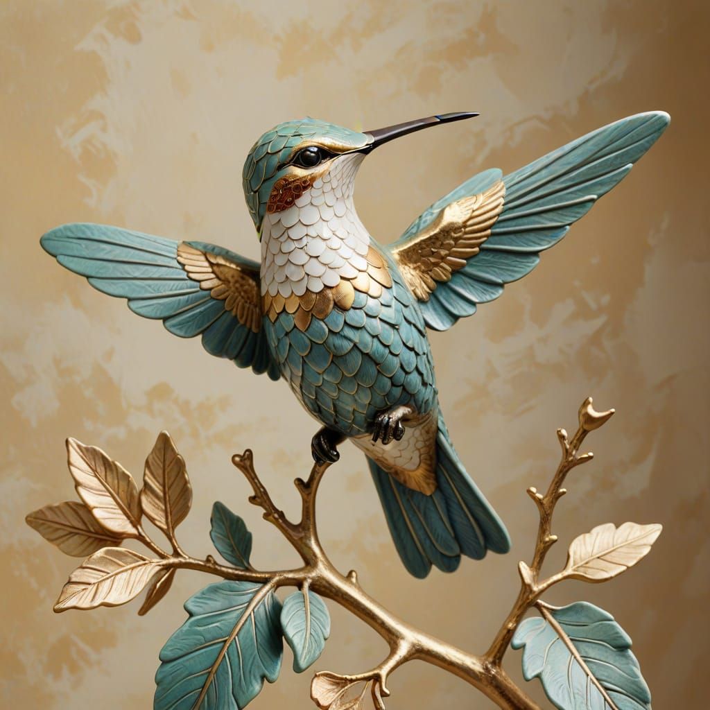 Delicate Porcelain Hummingbird in Warm, Golden Light