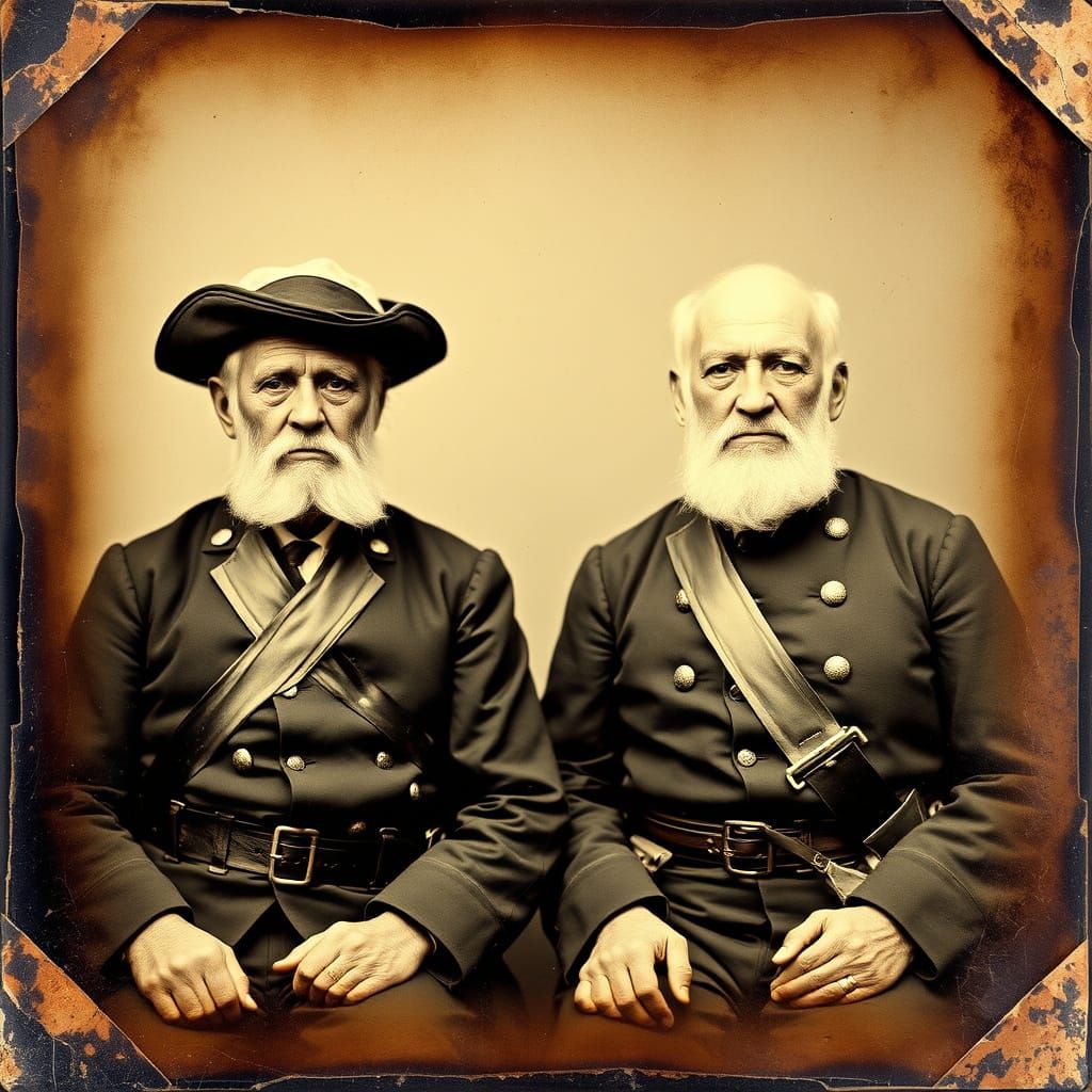 Vintage Daguerreotype Portrait of Colonial War Veterans