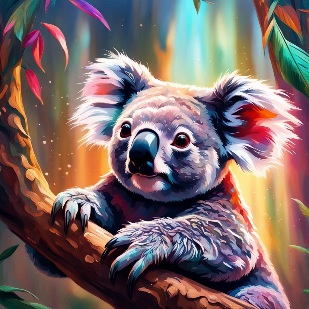 Vibrant Oil Painting of a Koala Looking Left