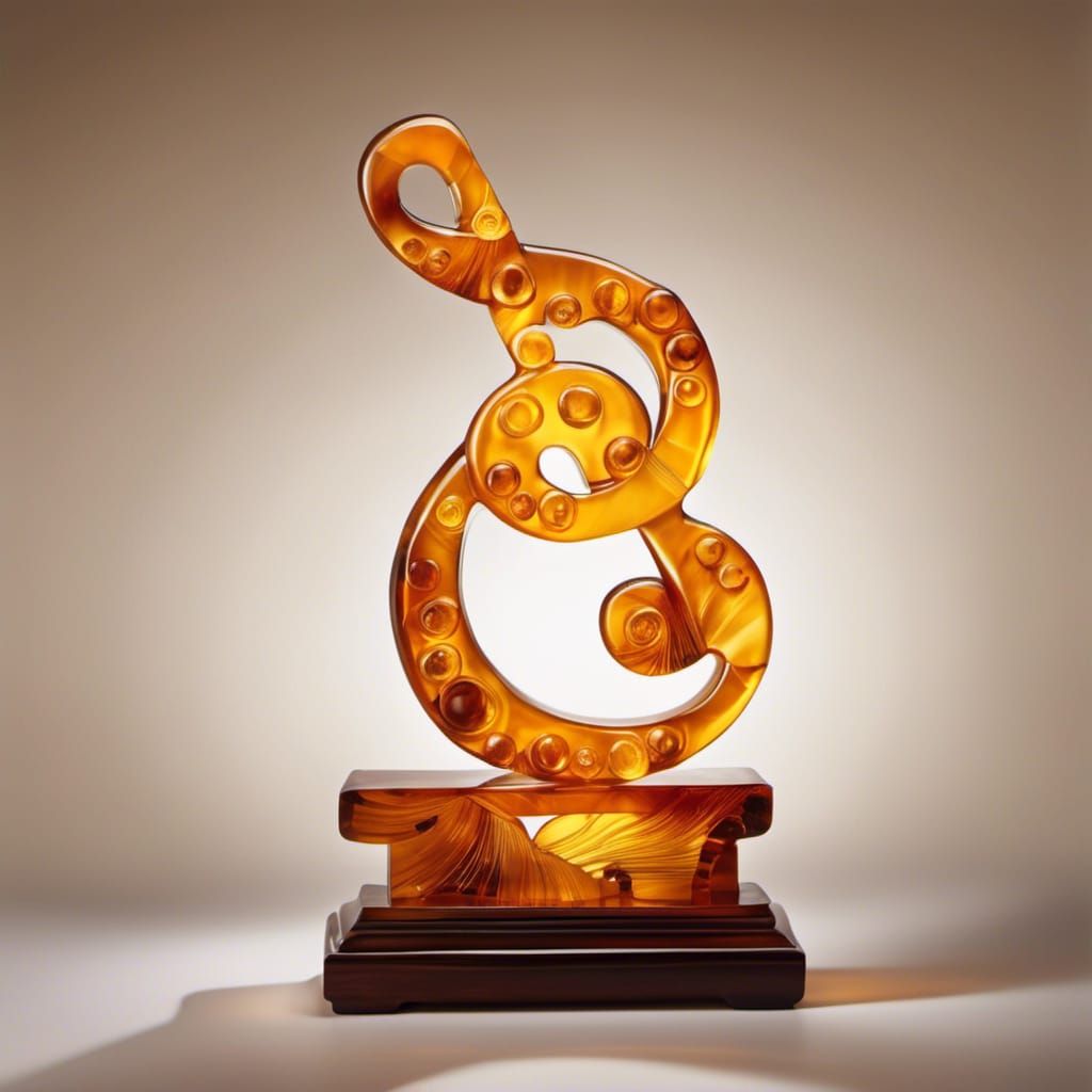 Golden Amber Sculpture of a Music Note