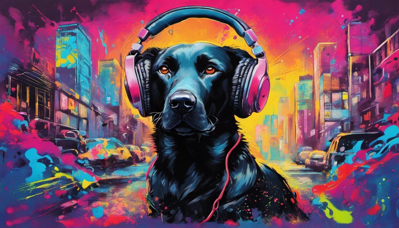 Cyberpunk Labrador Retriever in Neon Graffiti City