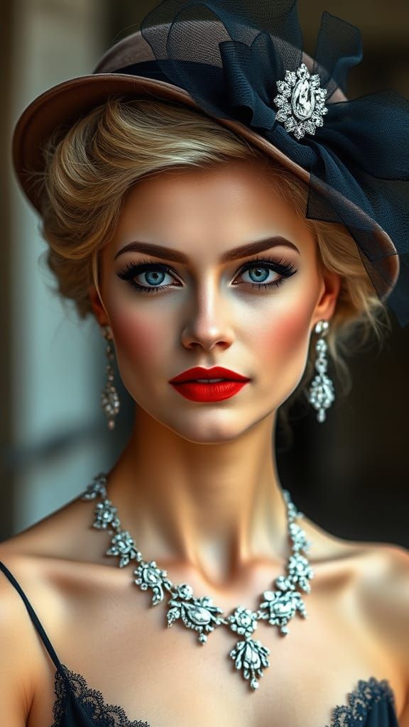 Elegant Woman with Hat in Art Nouveau Style