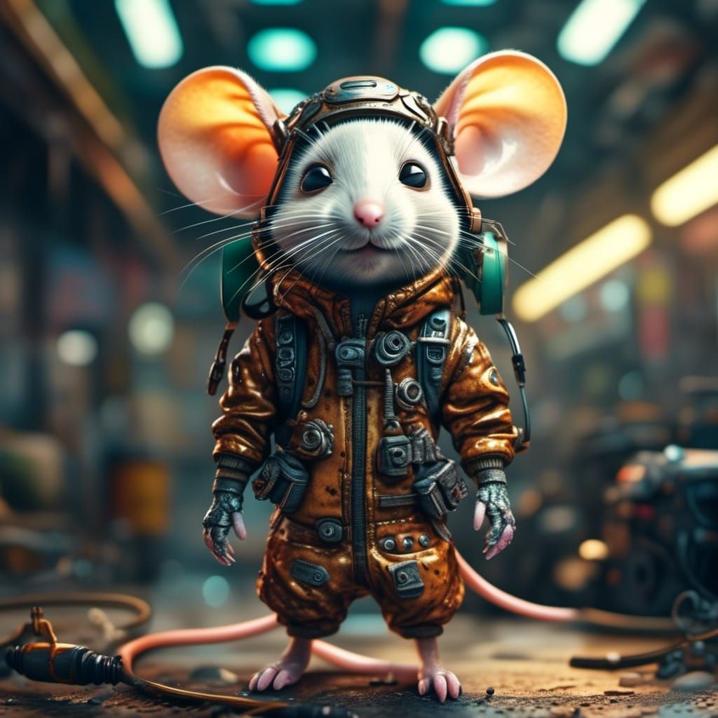 Mouse Pilot Launching in Ukiyo-e Futuristic Style