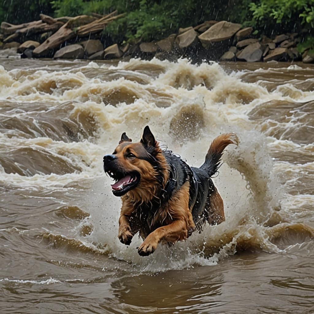 Heroic Dog Rescues Struggling Person in Torrential Rain
