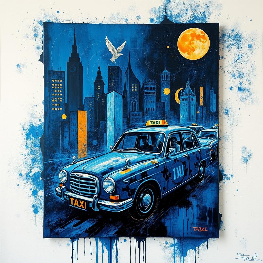 Dystopian Taxi: Abstract Surrealism in Impasto Style