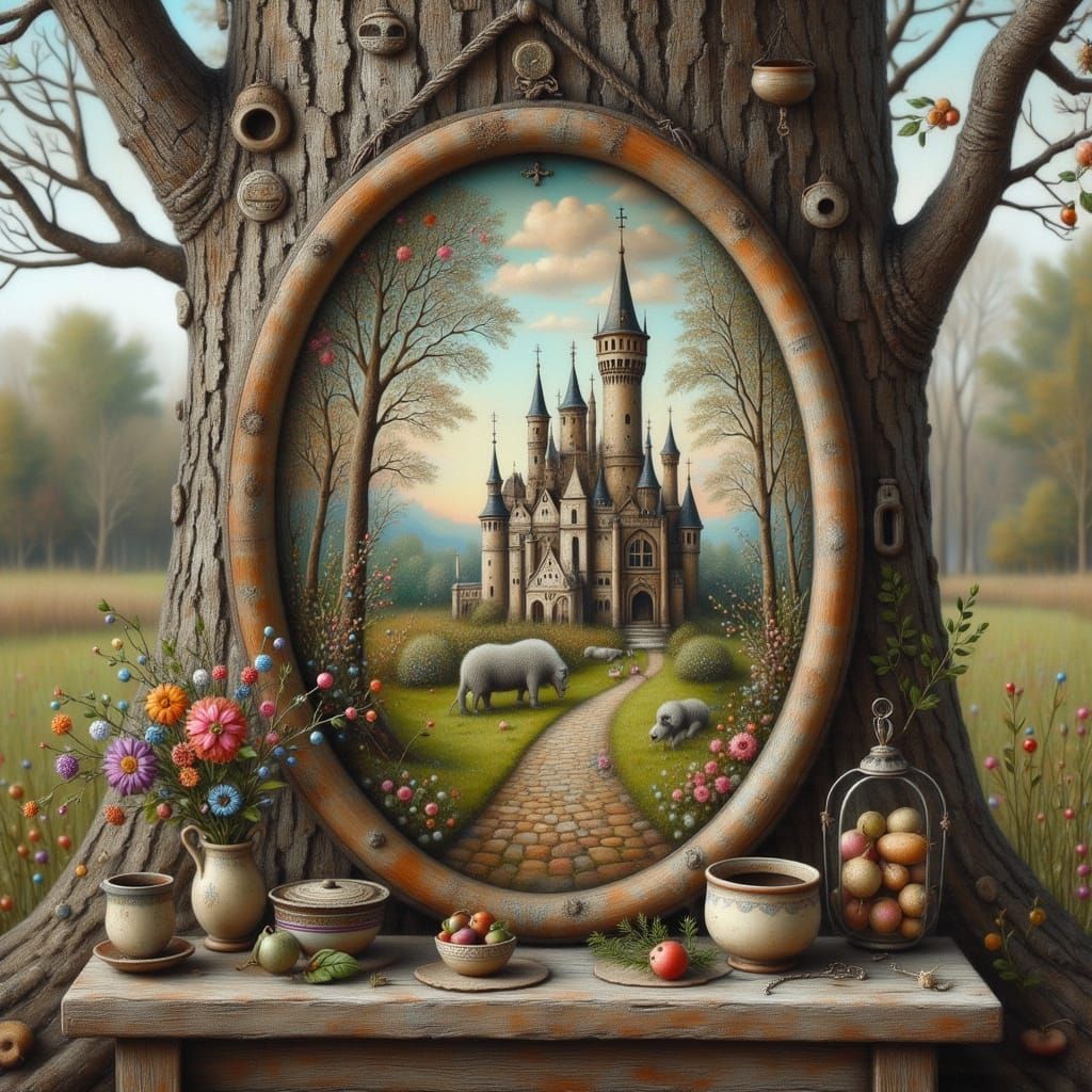 Folk Art Castle Reflections in Mirrored Glass Visor