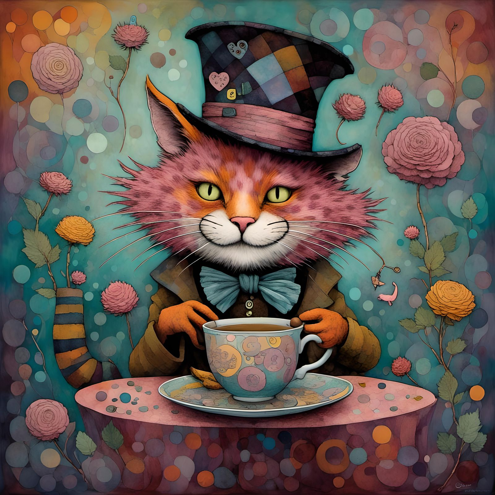 Mad Hatter and Cheshire Cat's Surreal Tea Party