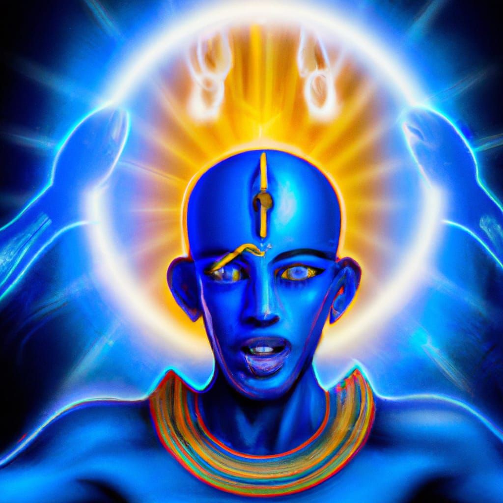 Akhenaten Summons Aten with Glowing Hieroglyphs