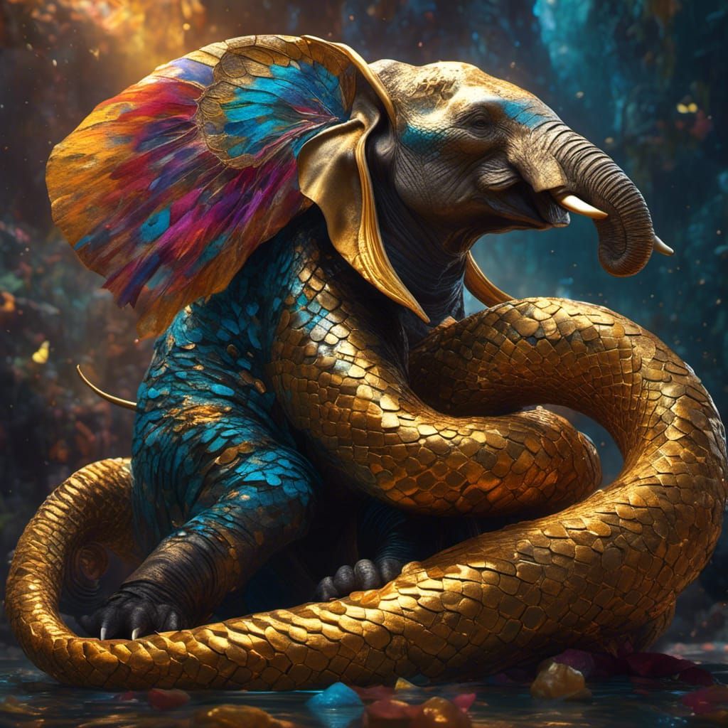 Elephant-Headed Cobra Hybrid in Hyperrealistic Style