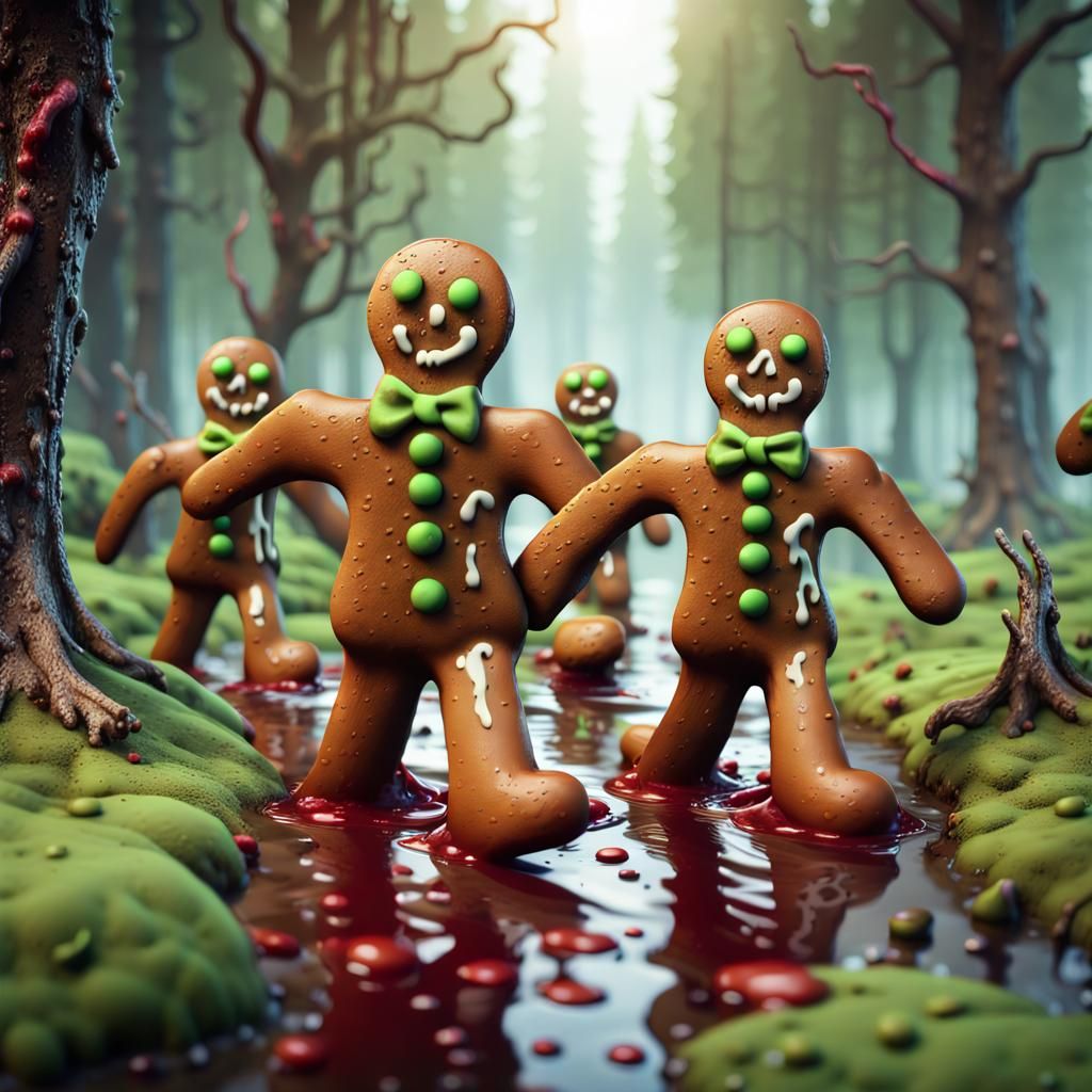 Zombie Gingerbread Men in Lush Forest
