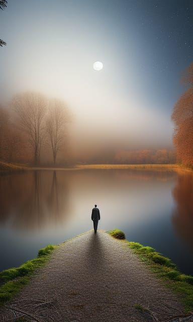 Dreamy Night River Walk in Pastel Shades