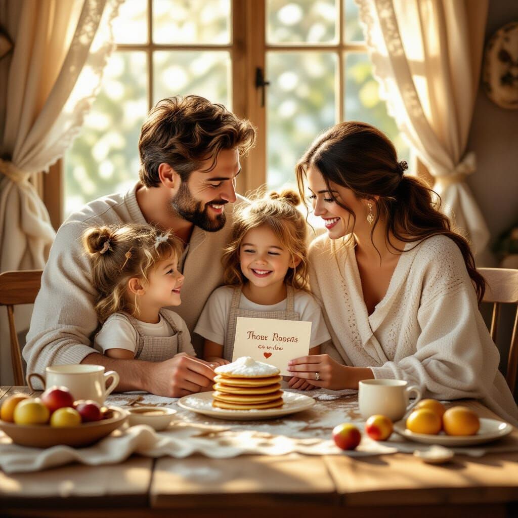 Affectionate Family Breakfast in Soft Golden Light