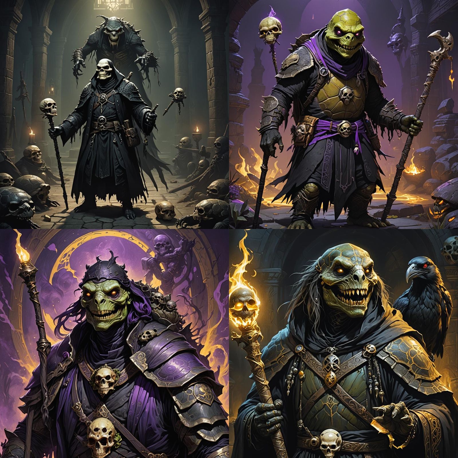 Evil Turtle Warlock with Skull Staff in Dark Fantasy