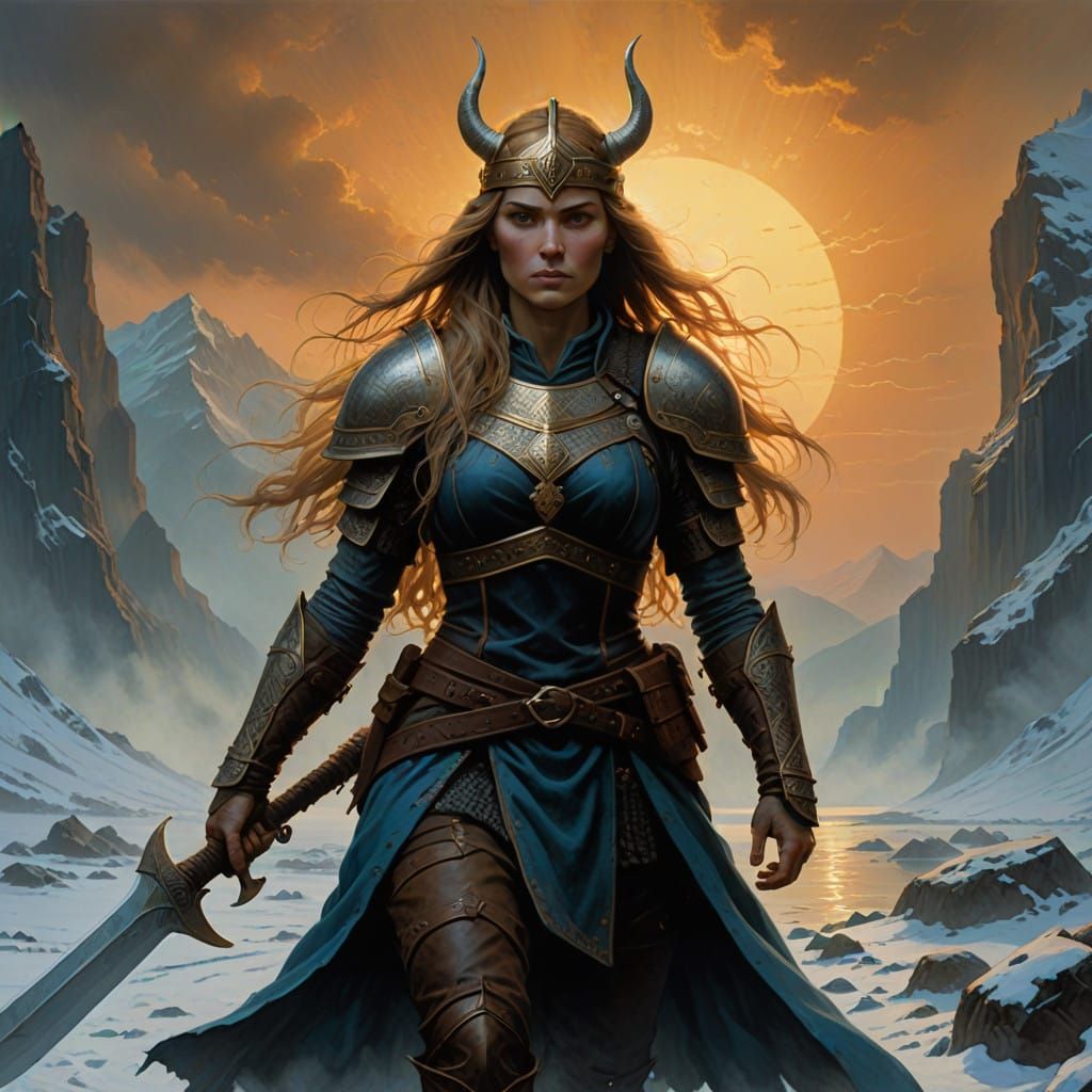 Viking Warrior Strides Forward with Battle Axe and Shield